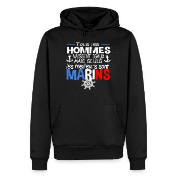 Marin Métier Cadeau Humour Marine Mer Homme - Sweat à capuche Premium bio Homme - noir - Devant - Nico (187cm)