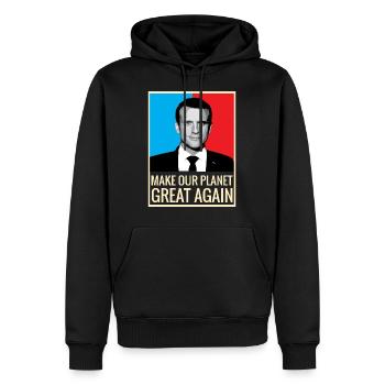 Machen Sie unseren Planeten wieder großartig. Macron Retro-Unterstützung - Männer Premium Bio Hoodie - Schwarz - Vorne - Nico (187cm)
