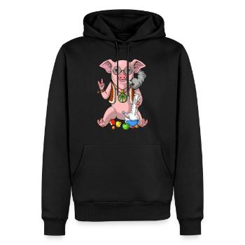 Schwein Hippie, das Unkraut raucht - Männer Premium Bio Hoodie - Schwarz - Vorne - Nico (187cm)