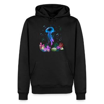 Vacances mer été animaux marins - Sweat à capuche Premium bio Homme - noir - Devant - Nico (187cm)