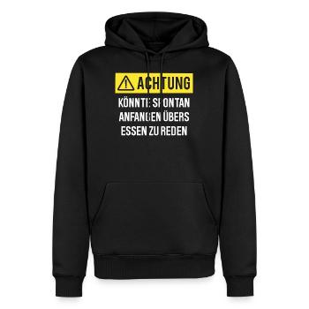 Achtung könnte spontan über Essen reden - Männer Premium Bio Hoodie - Schwarz - Vorne - Nico (187cm)