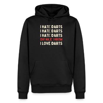 I Hate Darts - Joueur de fléchettes - Sweat à capuche Premium bio Homme - noir - Devant - Nico (187cm)