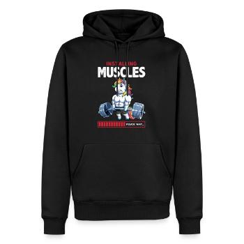 Installing Muscles cool licorne avec barre d’haltère - Sweat à capuche Premium bio Homme - noir - Devant - Nico (187cm)