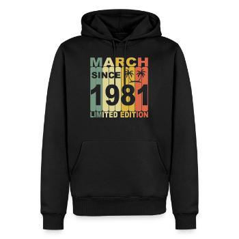 1981 Jahr Geburtstag Legendär seit März 1981 - Männer Premium Bio Hoodie - Schwarz - Vorne - Nico (187cm)
