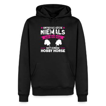 Reiterin Pferde Hobbyhorse - Männer Premium Bio Hoodie - Schwarz - Vorne - Nico (187cm)