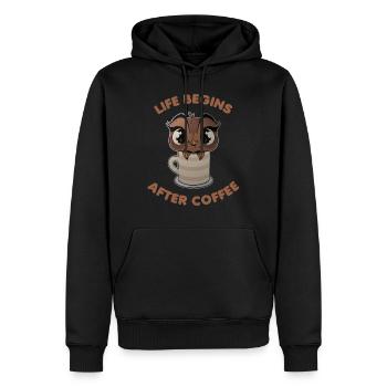 Nachteule Kaffee Eule in Becher - Männer Premium Bio Hoodie - Schwarz - Vorne - Nico (187cm)