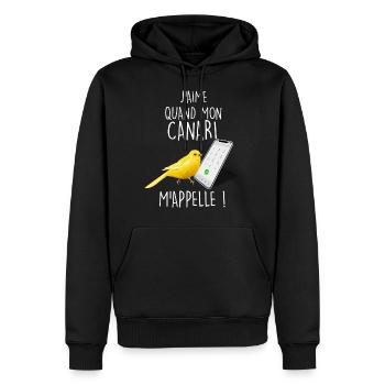 Mon canari m appelle sur le portable - Sweat à capuche Premium bio Homme - noir - Devant - Nico (187cm)