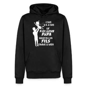 Papa, idée cadeau papa et fils complices - Sweat à capuche Premium bio Homme - noir - Devant - Nico (187cm)