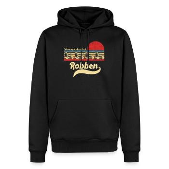 Seehund Retro Vintage Robbe Geschenk - Männer Premium Bio Hoodie - Schwarz - Vorne - Nico (187cm)