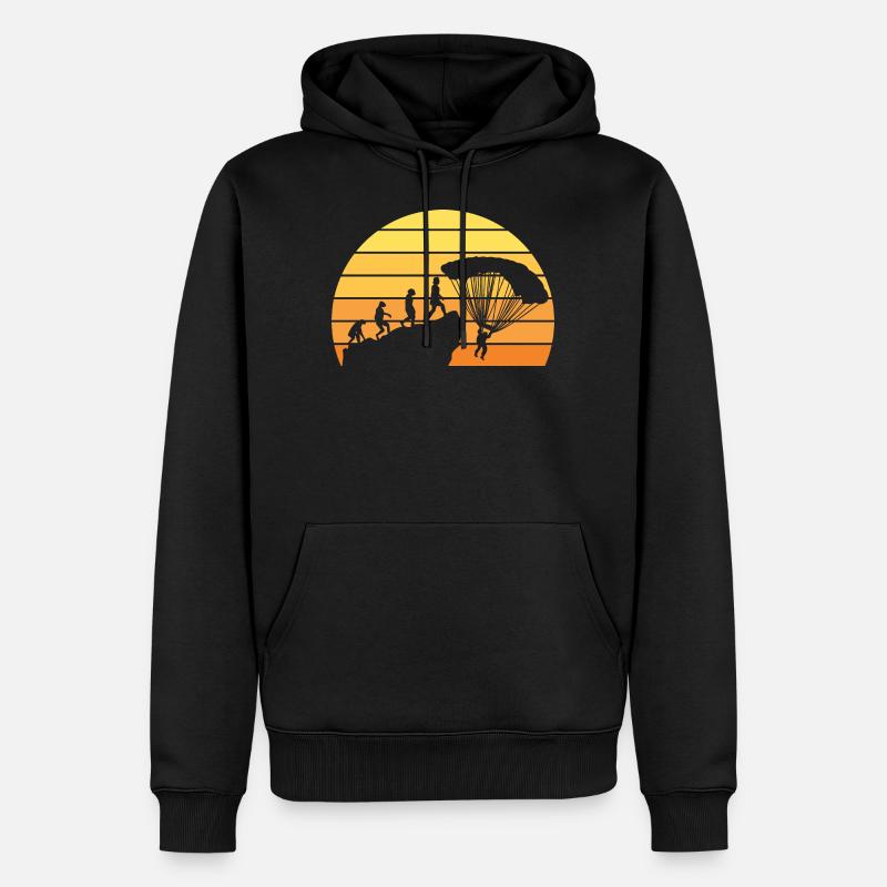Fallschrimspringen Evolution Urmensch Fallschirm - Männer Premium Bio Hoodie - Schwarz