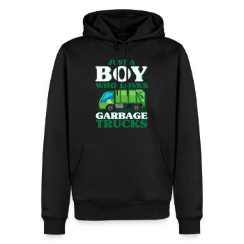 Anniversaire Camion poubelle - Sweat à capuche Premium bio Homme - noir - Devant - Nico (187cm)