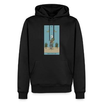 Vélo cycliste Tarot carte symbole de protection - Sweat à capuche Premium bio Homme - noir - Devant - Nico (187cm)