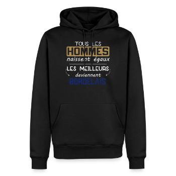 Bordelais - Aquitaine - Ville - France - Cadeau - Sweat à capuche Premium bio Homme - noir - Devant - Nico (187cm)