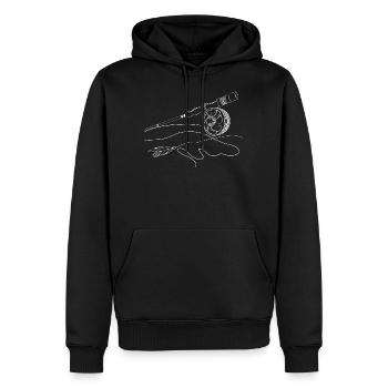 Eine Fliegenrute mit einer selbst gebundenen - Männer Premium Bio Hoodie - Schwarz - Vorne - Nico (187cm)