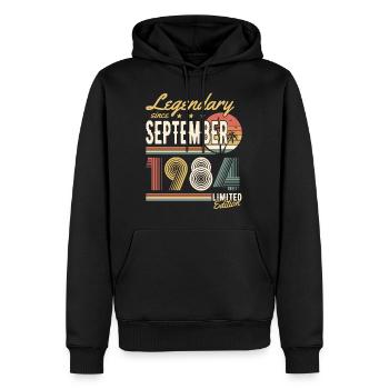 Legendary since Septembre 1984 Limited Edition - Sweat à capuche Premium bio Homme - noir - Devant - Nico (187cm)