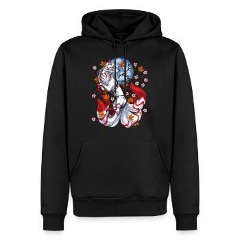 Renard japonais Kitsune - Sweat à capuche Premium bio Homme - noir - Devant - Nico (187cm)
