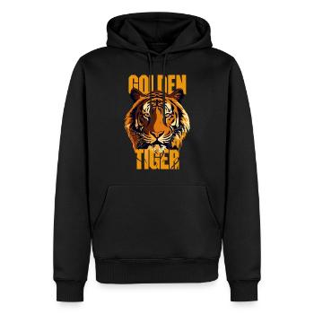 Tigre d’or Portrait Animal - Sweat à capuche Premium bio Homme - noir - Devant - Nico (187cm)