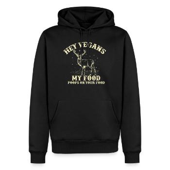HEY VEGANS MON ALIMENTATION POOPS SUR VOTRE ALIMENT - Sweat à capuche Premium bio Homme - noir - Devant - Nico (187cm)