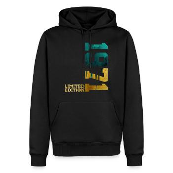 55E ANNIVERSAIRE ÉDITION LIMITÉE 1971 - Sweat à capuche Premium bio Homme - noir - Devant - Nico (187cm)