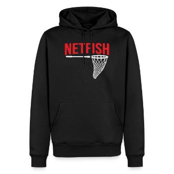 Funny fishing, Netfish, perody fishing design - Men’s Premium Organic Hoodie - black - Front - Nico (187cm)