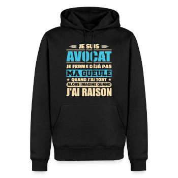 Je Suis Avocat - Cadeau Humour Avocat - Sweat à capuche Premium bio Homme - noir - Devant - Nico (187cm)