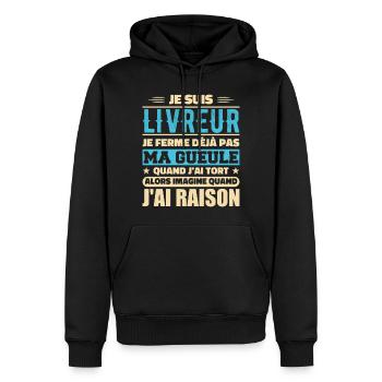 Je Suis Livreur Je Ferme Déjà Pas Ma Gueule Humour - Sweat à capuche Premium bio Homme - noir - Devant - Nico (187cm)