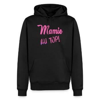 MAMIE - Sweat à capuche Premium bio Homme - noir - Devant - Nico (187cm)