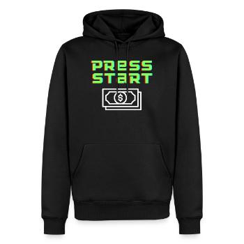 Press Start Retro Arcade Geldschein - Männer Premium Bio Hoodie - Schwarz - Vorne - Nico (187cm)