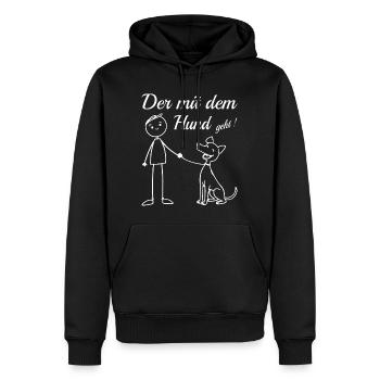 Qui va avec le chien ! - Sweat à capuche Premium bio Homme - noir - Devant - Nico (187cm)
