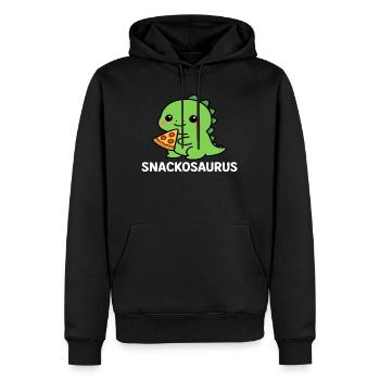 Verspielter Dinosaurier mit Pizzastück - Männer Premium Bio Hoodie - Schwarz - Vorne - Nico (187cm)