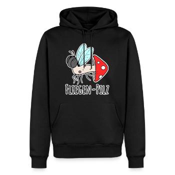 Amanite tue-mouches - moitié mouche, moitié champignon - Sweat à capuche Premium bio Homme - noir - Devant - Nico (187cm)