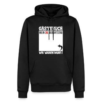 36e anniversaire du livre d’or – Nous attendons ! - Sweat à capuche Premium bio Homme - noir - Devant - Nico (187cm)