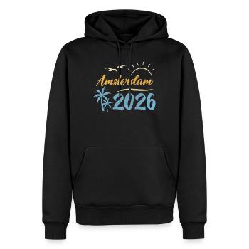 Amsterdam 2026 - Männer Premium Bio Hoodie - Schwarz - Vorne - Nico (187cm)