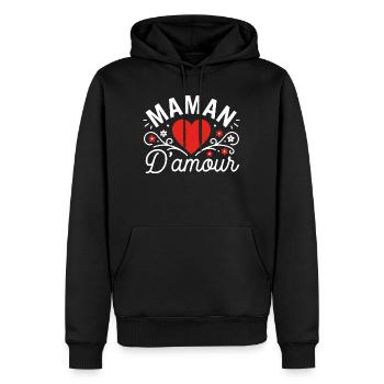 Maman D'amour Coeur Floral Cadeau Fête des Mères - Sweat à capuche Premium bio Homme - noir - Devant - Nico (187cm)
