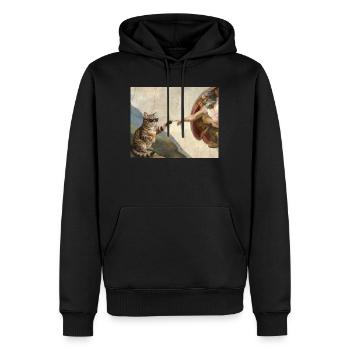 Katze Schlägt Gottes Hand Lustiges Katzen meme - Männer Premium Bio Hoodie - Schwarz - Vorne - Nico (187cm)