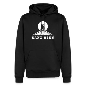 Ganz Oben – Dachdecker Handwerker Spruch Vektor - Männer Premium Bio Hoodie - Schwarz - Vorne - Nico (187cm)