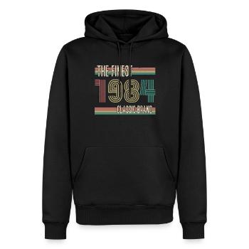 1984 ST La plus belle marque classique - Anniversaire 1984 - Sweat à capuche Premium bio Homme - noir - Devant - Nico (187cm)