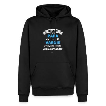 Je suis papa et varois je suis parfait - Sweat à capuche Premium bio Homme - noir - Devant - Nico (187cm)