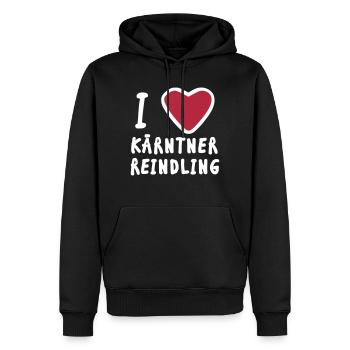 Kärntner Reindling / I love I heart Herz Kärnten - Männer Premium Bio Hoodie - Schwarz - Vorne - Nico (187cm)