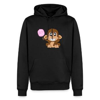 Monkey Lolly - Der Affe mit dem Lolli - Männer Premium Bio Hoodie - Schwarz - Vorne - Nico (187cm)
