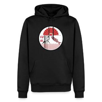 Japan Emblem mit Fächer, Fischdrachen, Schilf - Männer Premium Bio Hoodie - Schwarz - Vorne - Nico (187cm)