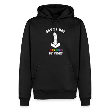 GAY BY DAY - Männer Premium Bio Hoodie - Schwarz - Vorne - Nico (187cm)