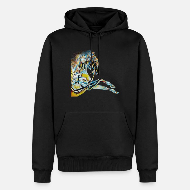 Pferd Zeichnung bunt Geschenk - Männer Premium Bio Hoodie - Schwarz