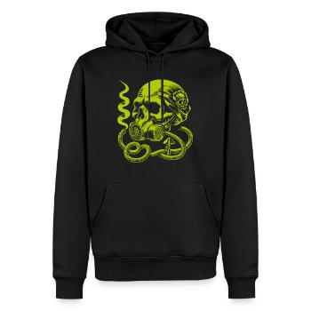 Skurriler Skull mit Gasmaske - Männer Premium Bio Hoodie - Schwarz - Vorne - Nico (187cm)