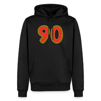 90. 90 ANS. 90e ANNIVERSAIRE. ANNIVERSAIRE 90 ANS. - Sweat à capuche Premium bio Homme - noir - Devant - Nico (187cm)