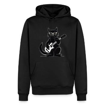 Katze spielt Gitarre - Männer Premium Bio Hoodie - Schwarz - Vorne - Nico (187cm)