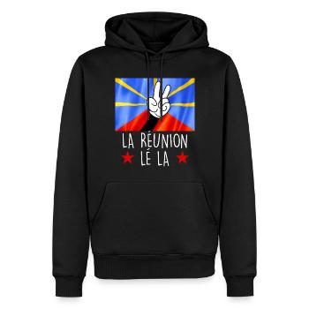 Drapeau La réunion lé la - Sweat à capuche Premium bio Homme - noir - Devant - Nico (187cm)