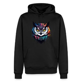 Eule coole bunte Federn cooler cooler Vogel - Männer Premium Bio Hoodie - Schwarz - Vorne - Nico (187cm)