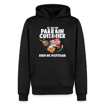 Je Suis Un Parrain Cuisinier Cadeau Humour Homme - Sweat à capuche Premium bio Homme - noir - Devant - Nico (187cm)