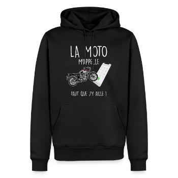 Motard portable humour passion moto - Sweat à capuche Premium bio Homme - noir - Devant - Nico (187cm)